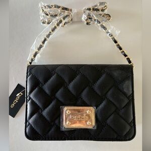 Bebe Quilted Black Crossbody Bag with Gold Chain